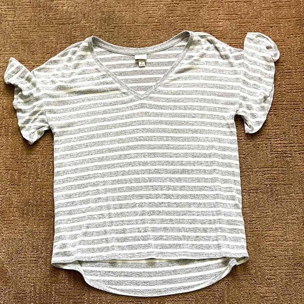 ($3 only when bundled) a new day Gray and White Striped V-Neck Top